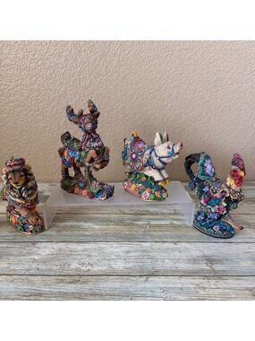 Crinkle Carousel Dept 56 Possible Dreams Lot of 4 Animals 1998 Resin Lion Pig